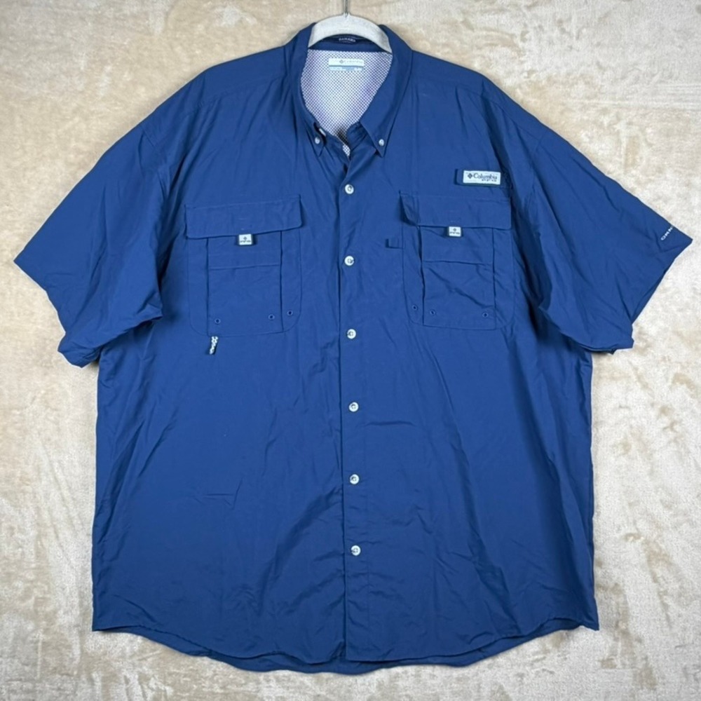 Columbia PFG Bahama II Mens XL Blue‎ Short Sleeve Fishing Shirt Outdoor Hiking